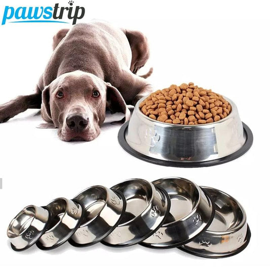 6 Size Stainless Steel Dog Bowl, with Paw Print Design