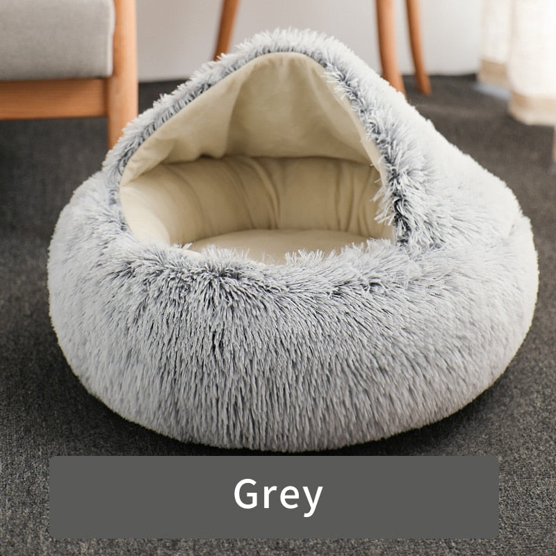 HOOPET Round Plush Dog Bed, With Hood