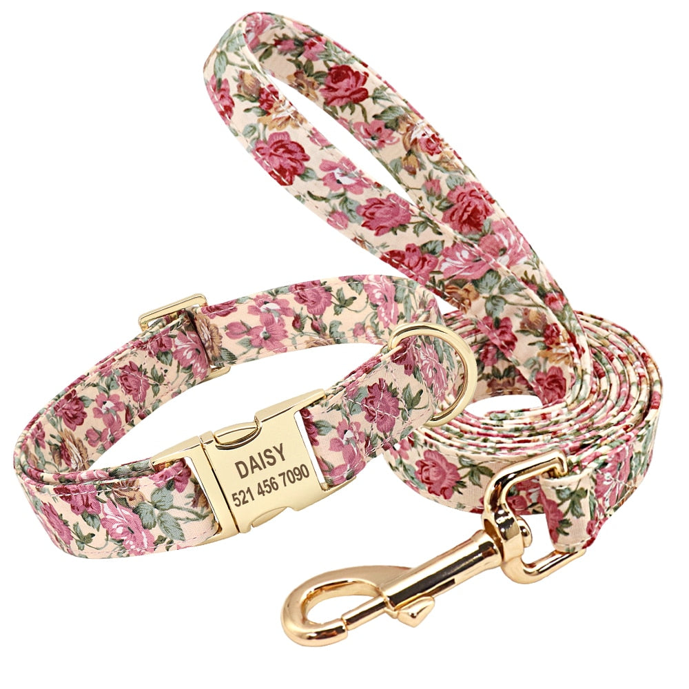 Personalized Dog Collar and Leash Set, with engraving on buckle, for small to Large breeds