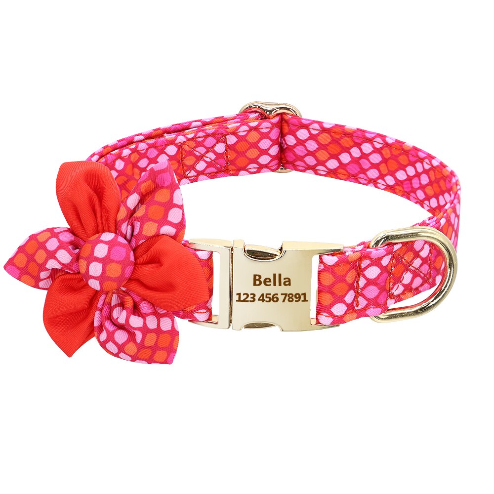 Personalized Dog Collar, With Flower, Small to Large breeds