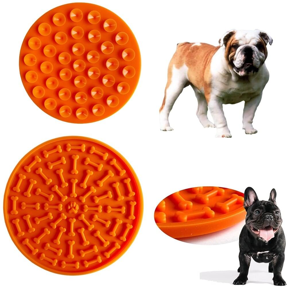 Circle Silicone Lick Mat with Bone Pattern and Suction Cups