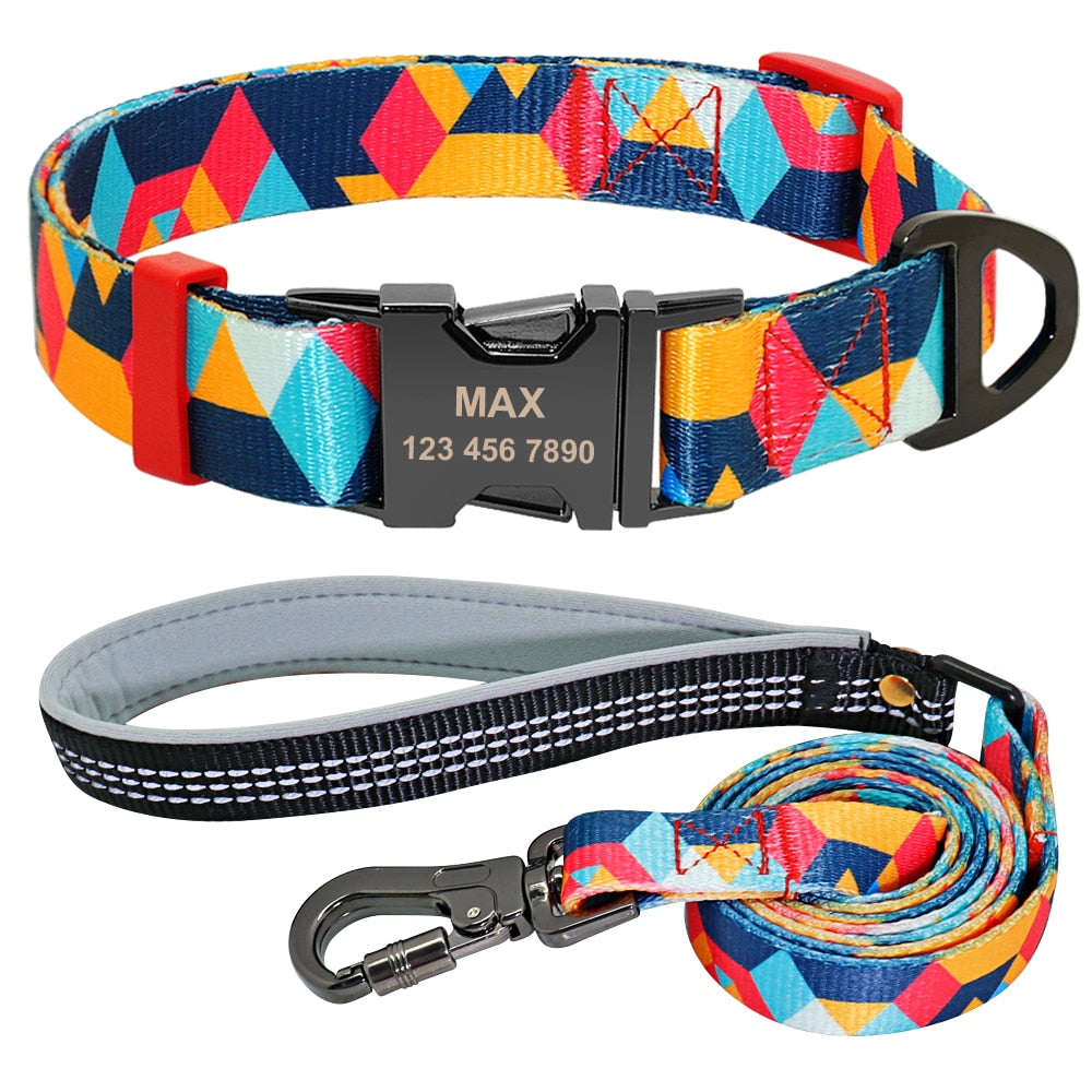 Personalized fashionable dog collar and lead set, for small to large breeds