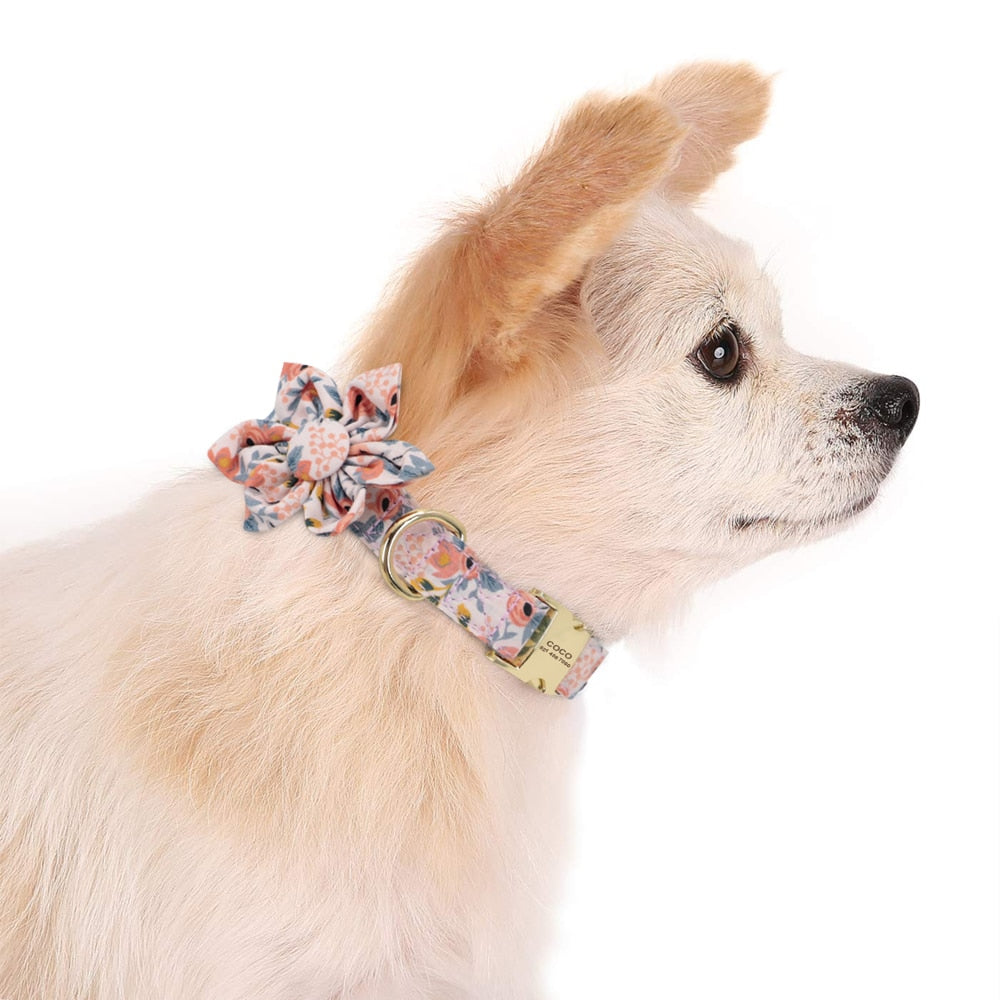 Personalized flower dog collar,with custom engraveing,for small to large breeds