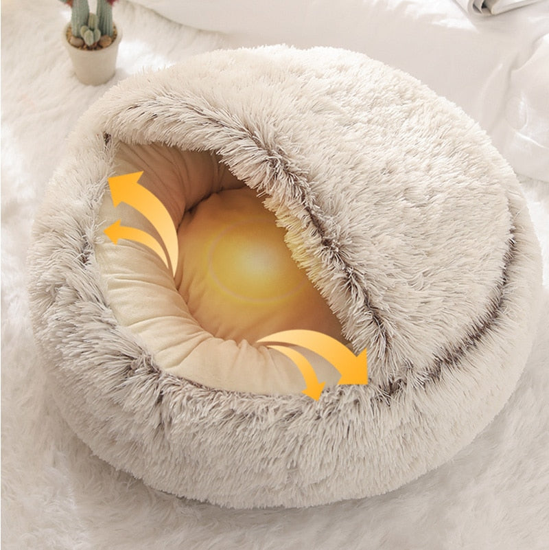 HOOPET Round Plush Dog Bed, With Hood