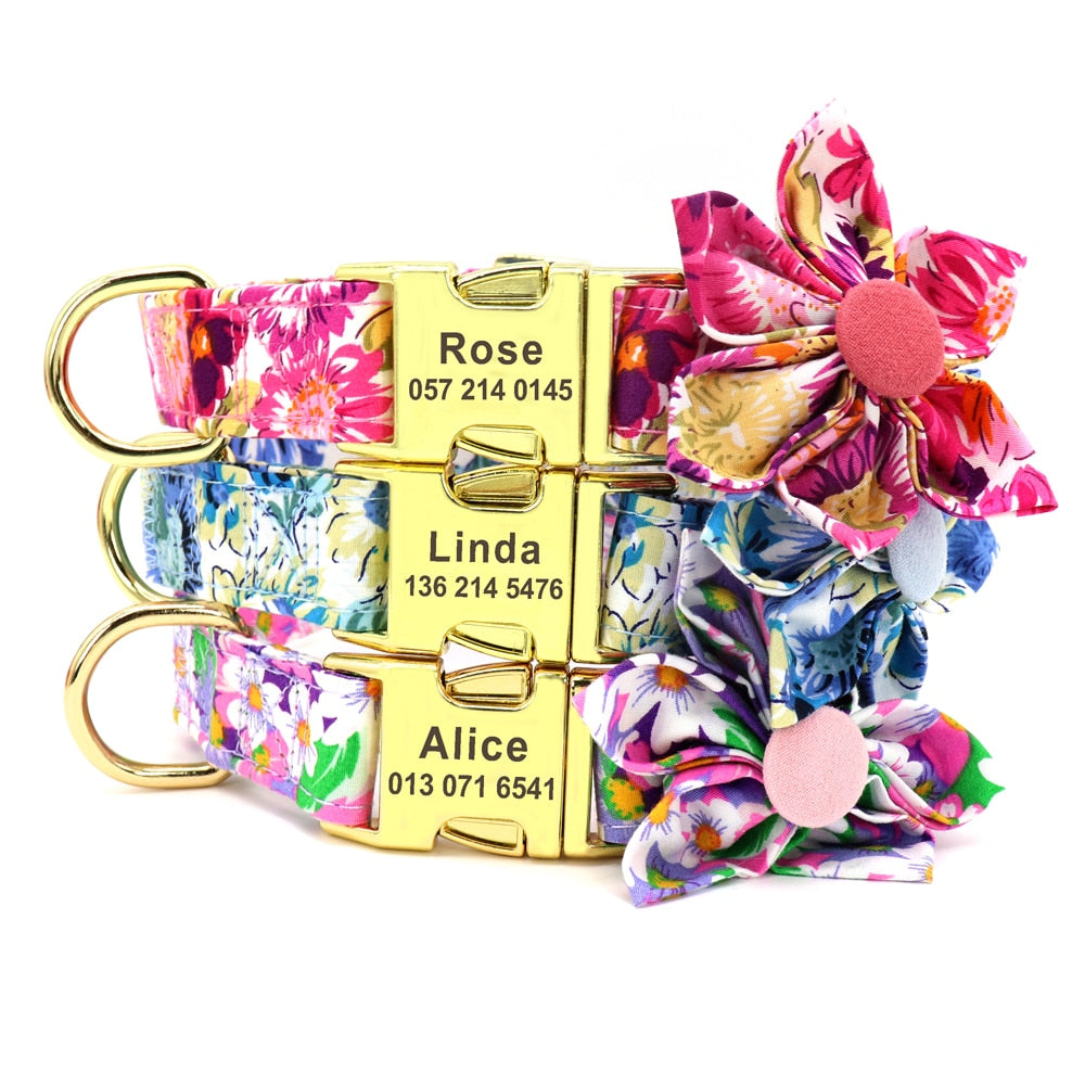 Personalized flower Dog Collar and Leash Set, for small to Large breeds