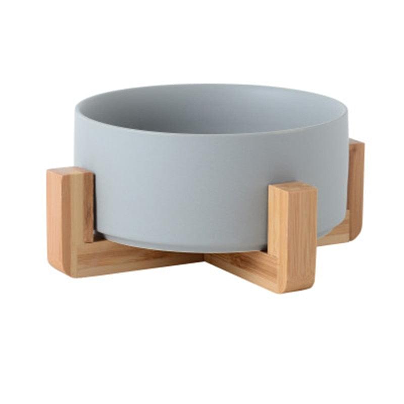 Ceramic Dog Bowl, with Wood Stand, For Food and Water