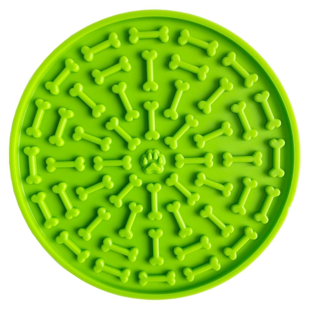 Circle Silicone Lick Mat with Bone Pattern and Suction Cups