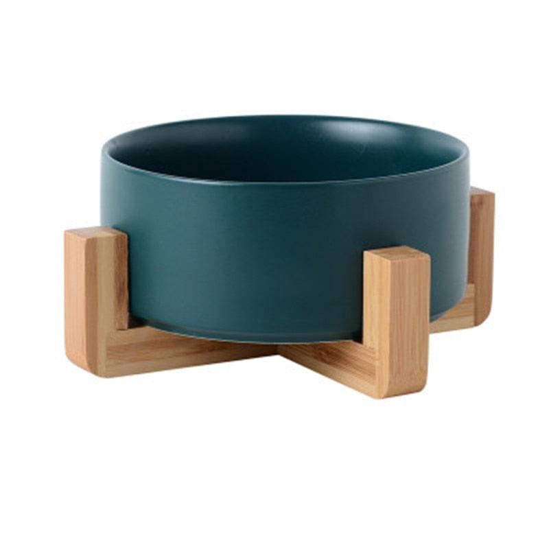 Ceramic Dog Bowl, with Wood Stand, For Food and Water