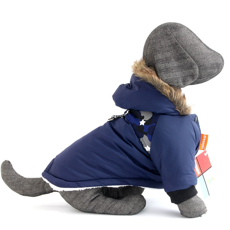 Winter Rain Coat, With Fur Hood, Fluffy Lining & Hoock For Lead