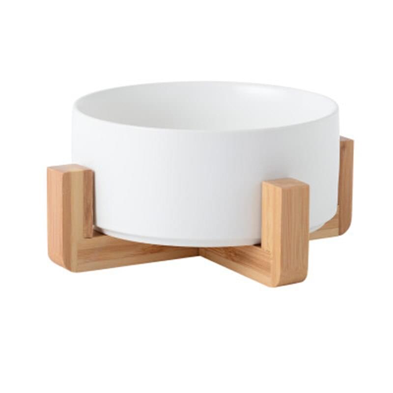 Ceramic Dog Bowl, with Wood Stand, For Food and Water