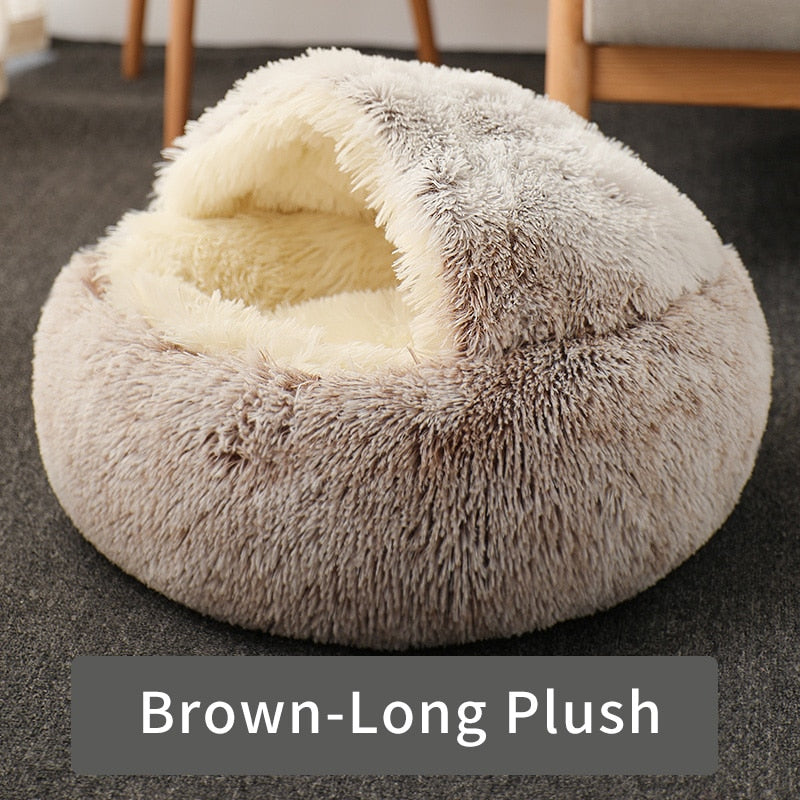 HOOPET Round Plush Dog Bed, With Hood