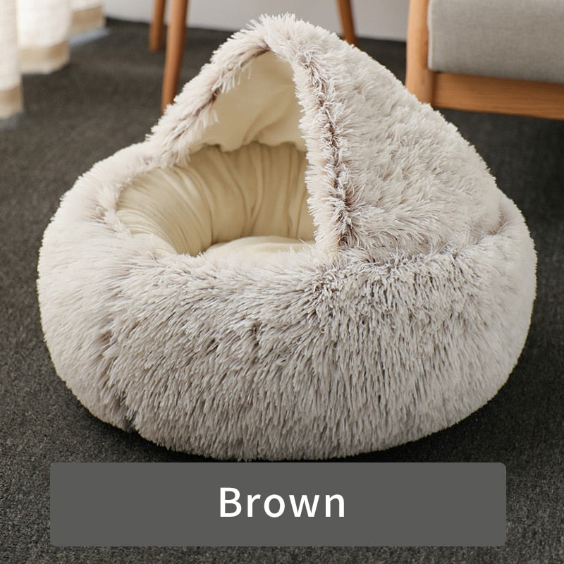 HOOPET Round Plush Dog Bed, With Hood