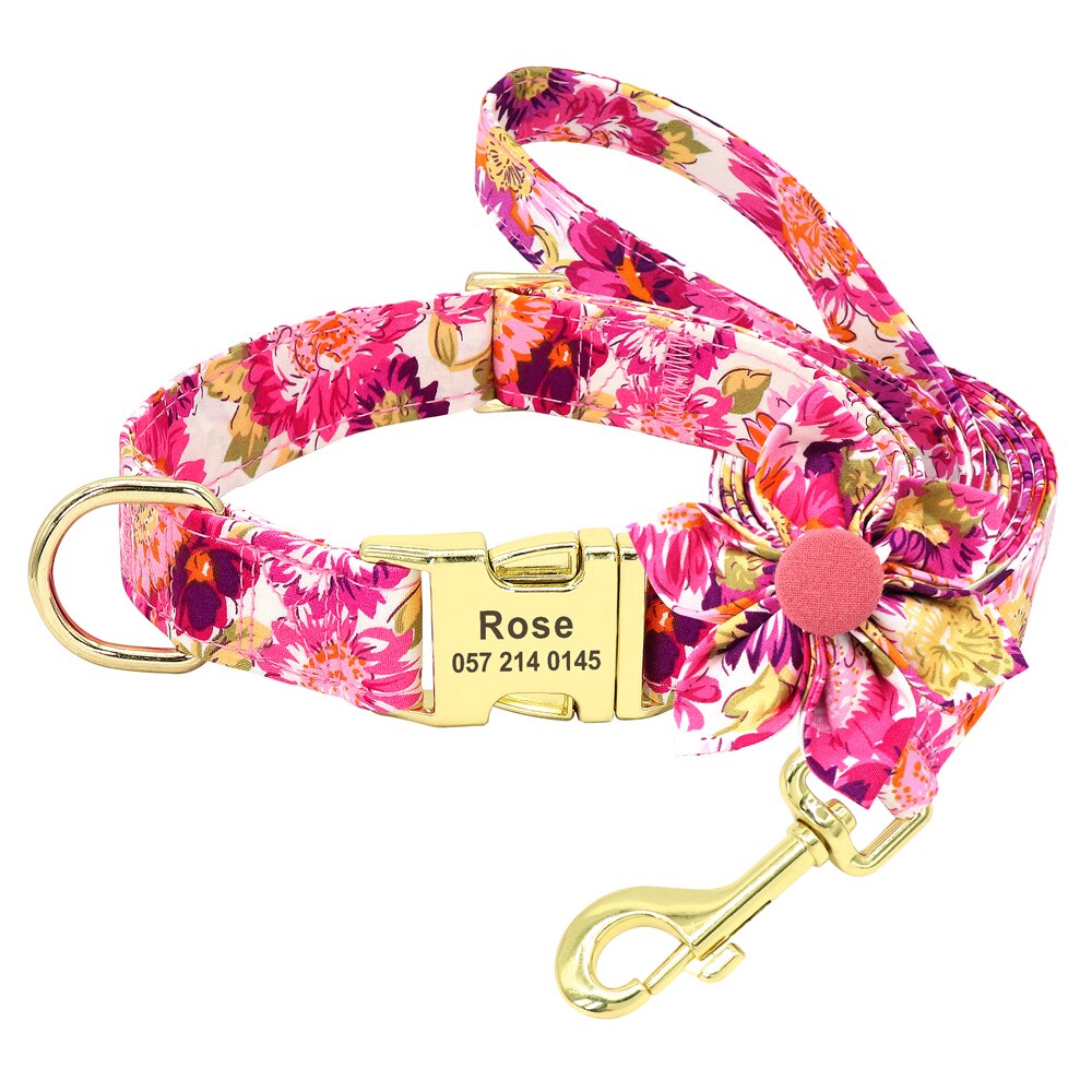 Personalized flower Dog Collar and Leash Set, for small to Large breeds