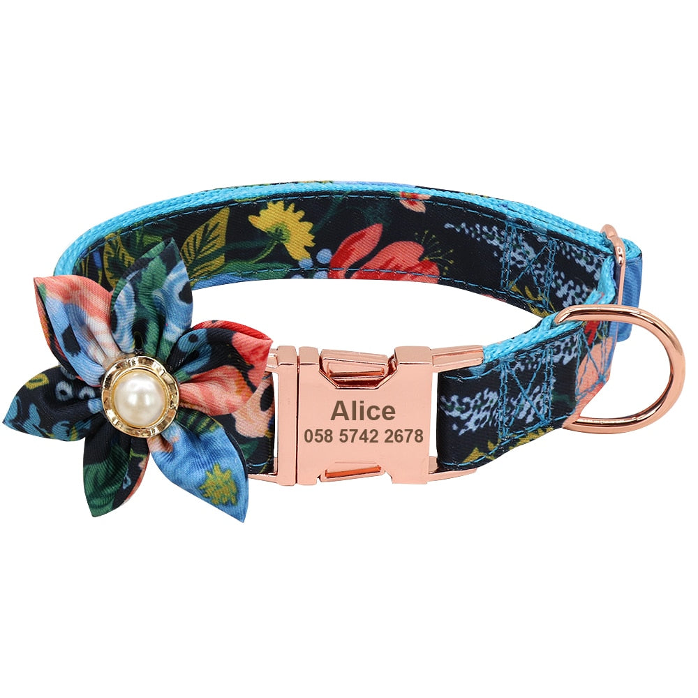 Personalised dog collar and matching lead, for small to large breeds