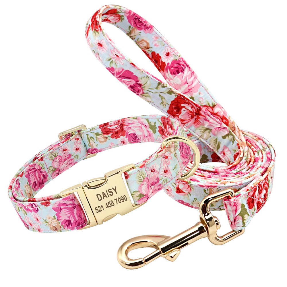 Personalized Dog Collar and Leash Set, with engraving on buckle, for small to Large breeds