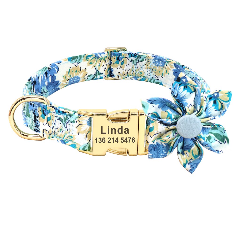 Personalized flower Dog Collar and Leash Set, for small to Large breeds