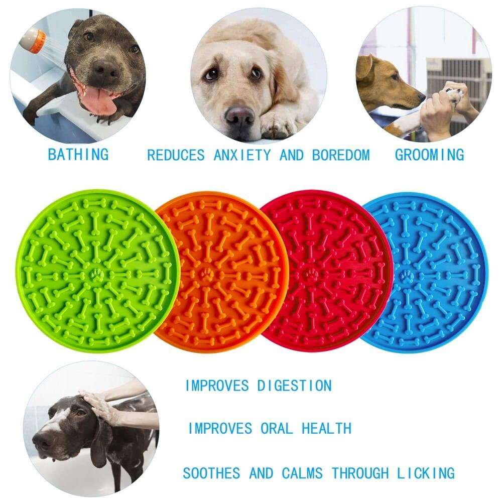 Circle Silicone Lick Mat with Bone Pattern and Suction Cups