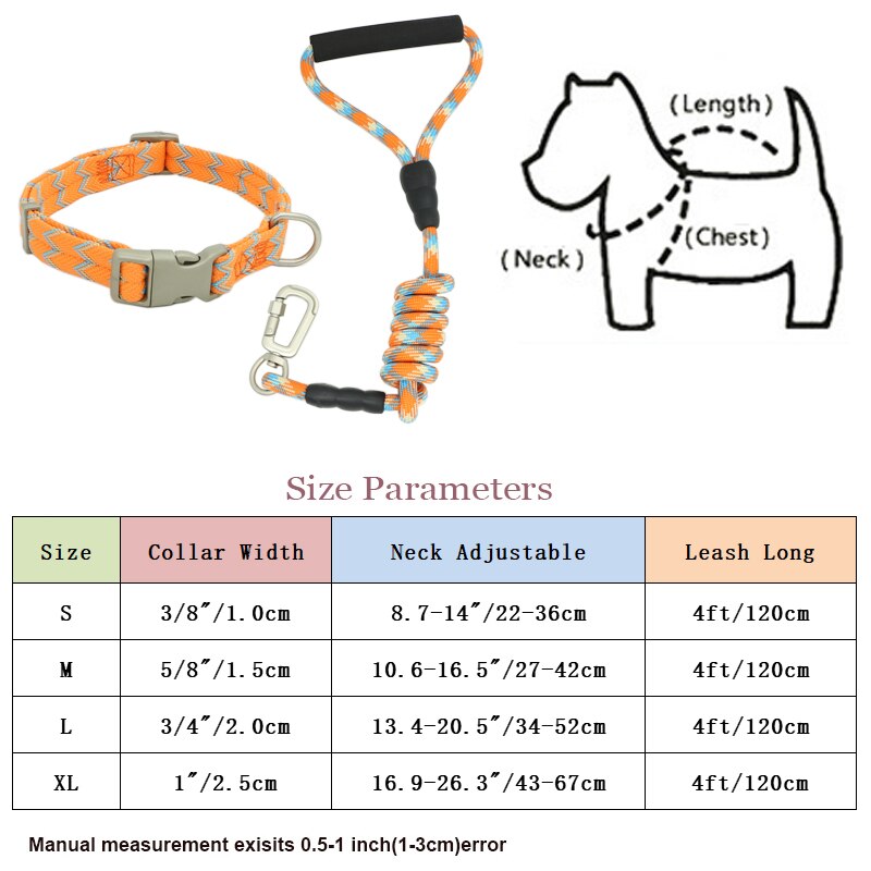 Striking collar and lead set, with comfortable handle for small to extra large breeds