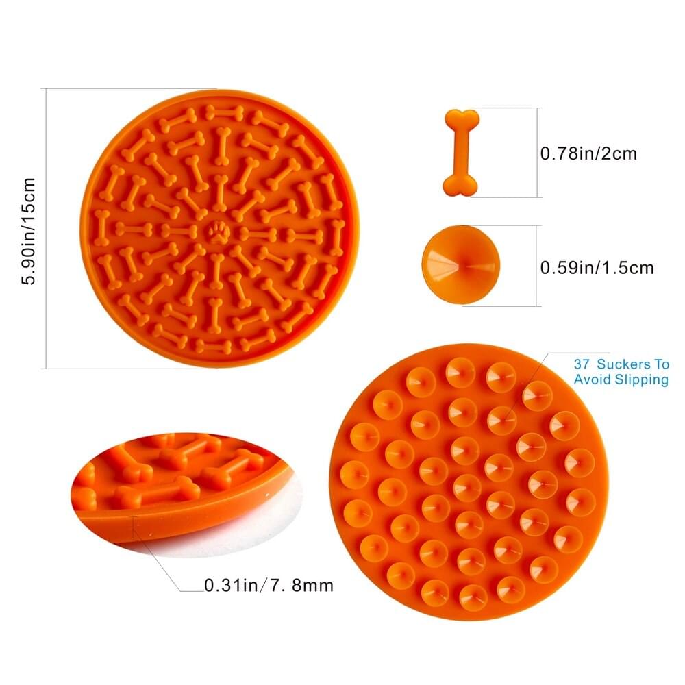 Circle Silicone Lick Mat with Bone Pattern and Suction Cups