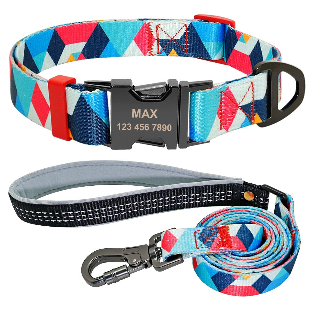 Personalized fashionable dog collar and lead set, for small to large breeds