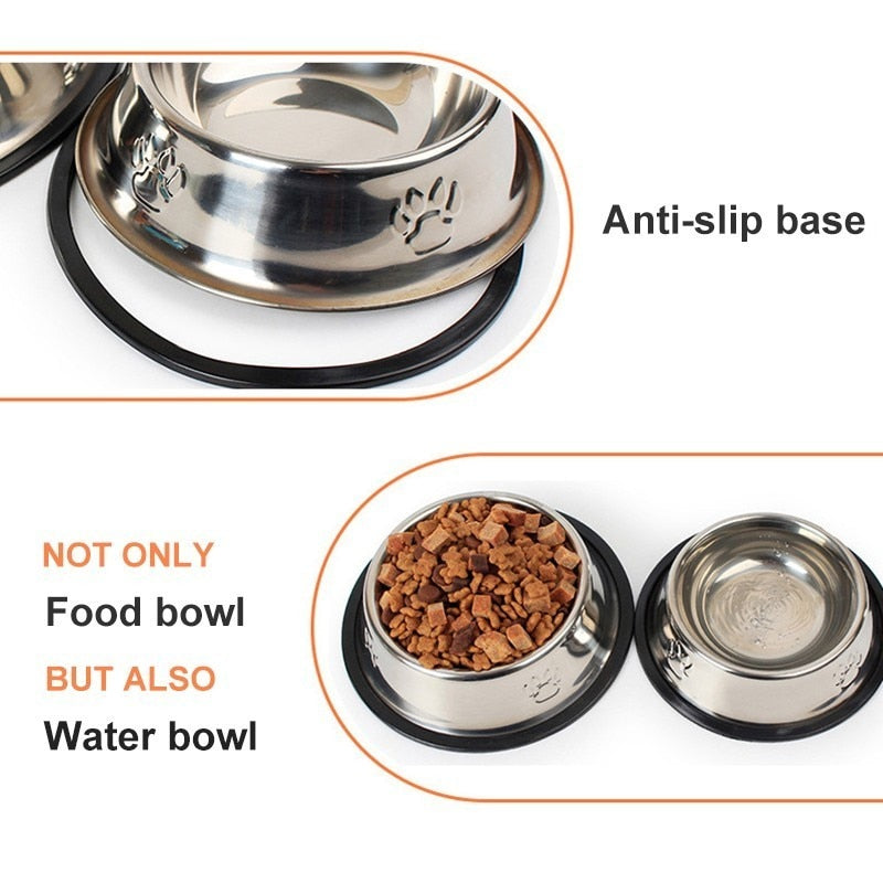 Paw Print, Stainless Steel Water & Food Dog Bowl, Non - Slip Base