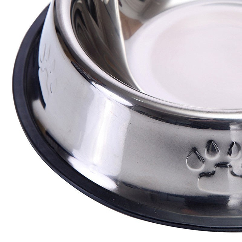 Paw Print, Stainless Steel Water & Food Dog Bowl, Non - Slip Base