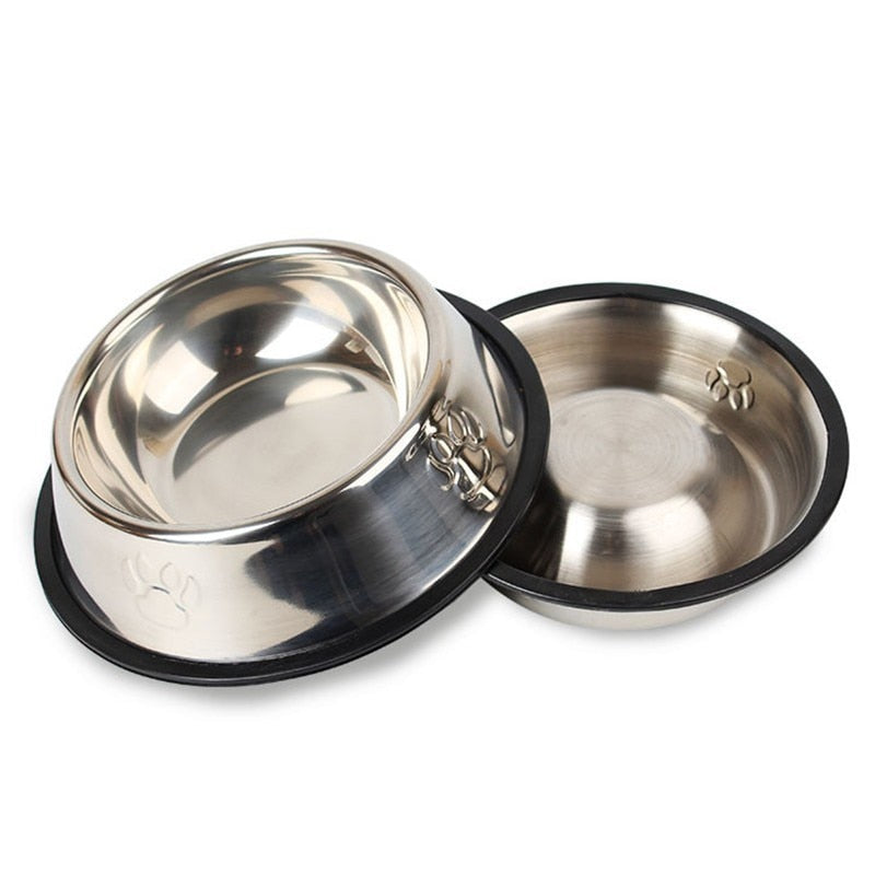 Paw Print, Stainless Steel Water & Food Dog Bowl, Non - Slip Base