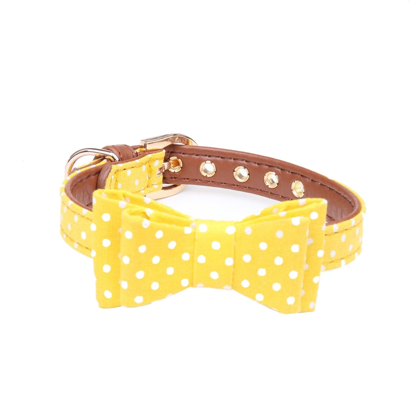 Dotted Dog Collar with bow, Bandana and Lead set