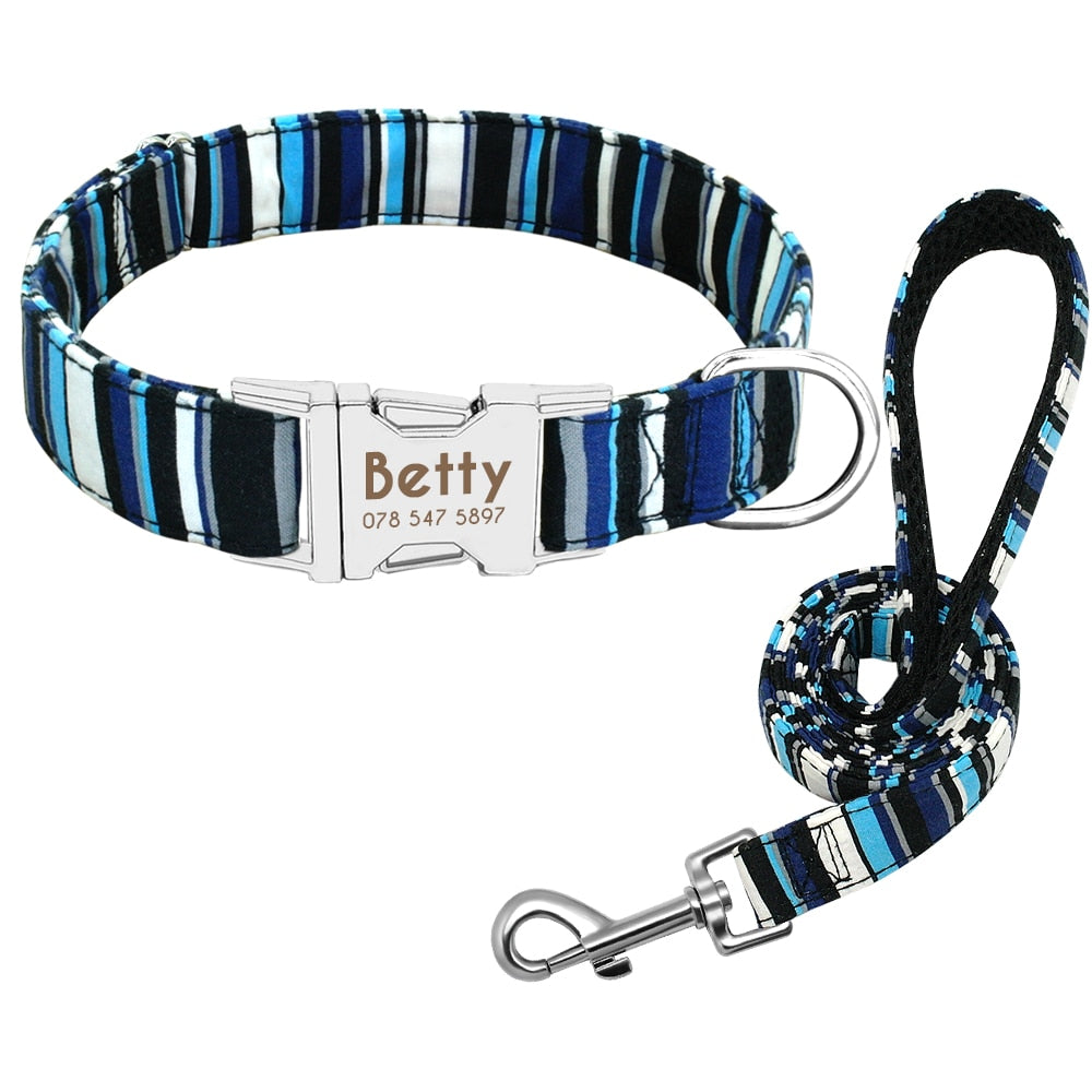 Personalized Collar, With Matching Lead and Harness set, for Small to Large Breeds