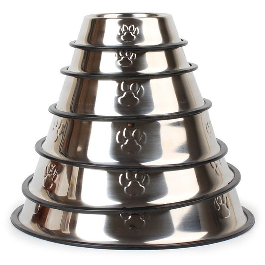 Paw Print, Stainless Steel Water & Food Dog Bowl, Non - Slip Base