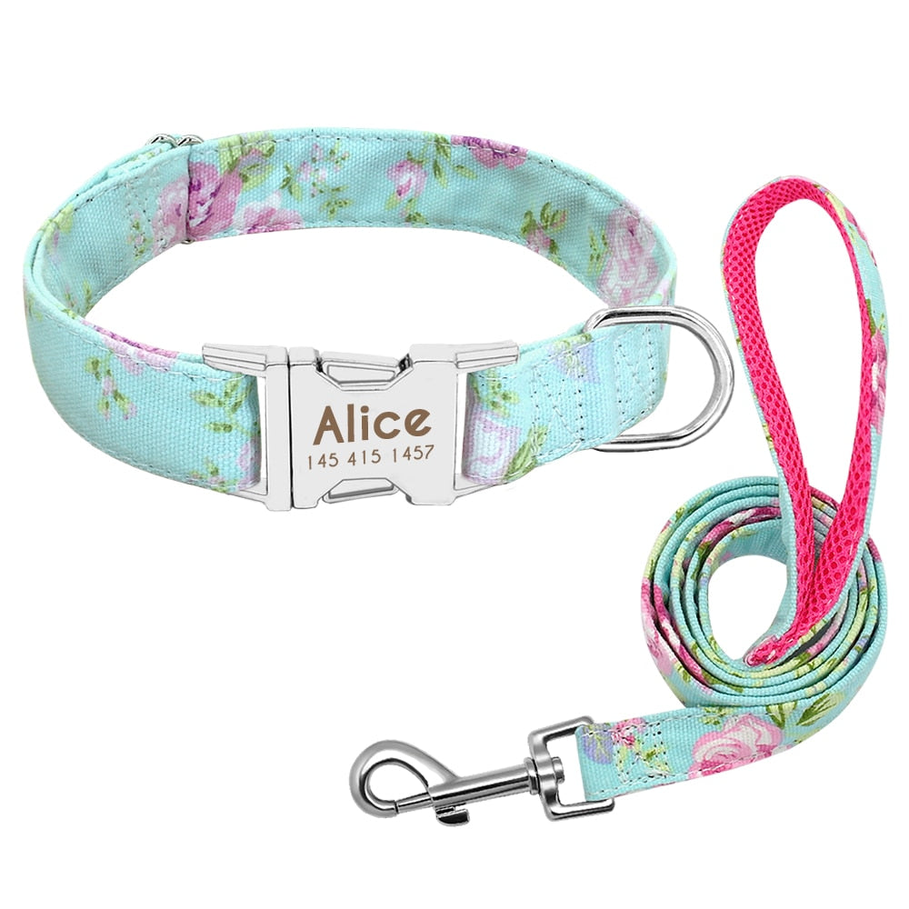 Personalized Collar, With Matching Lead and Harness set, for Small to Large Breeds