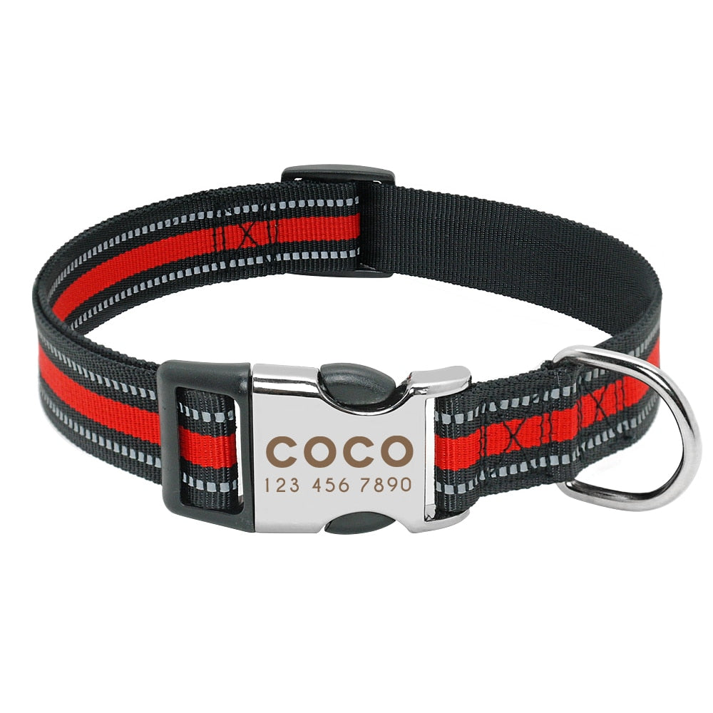 Personalized Reflective Dog Collar, with Engraveing, For small to large breeds