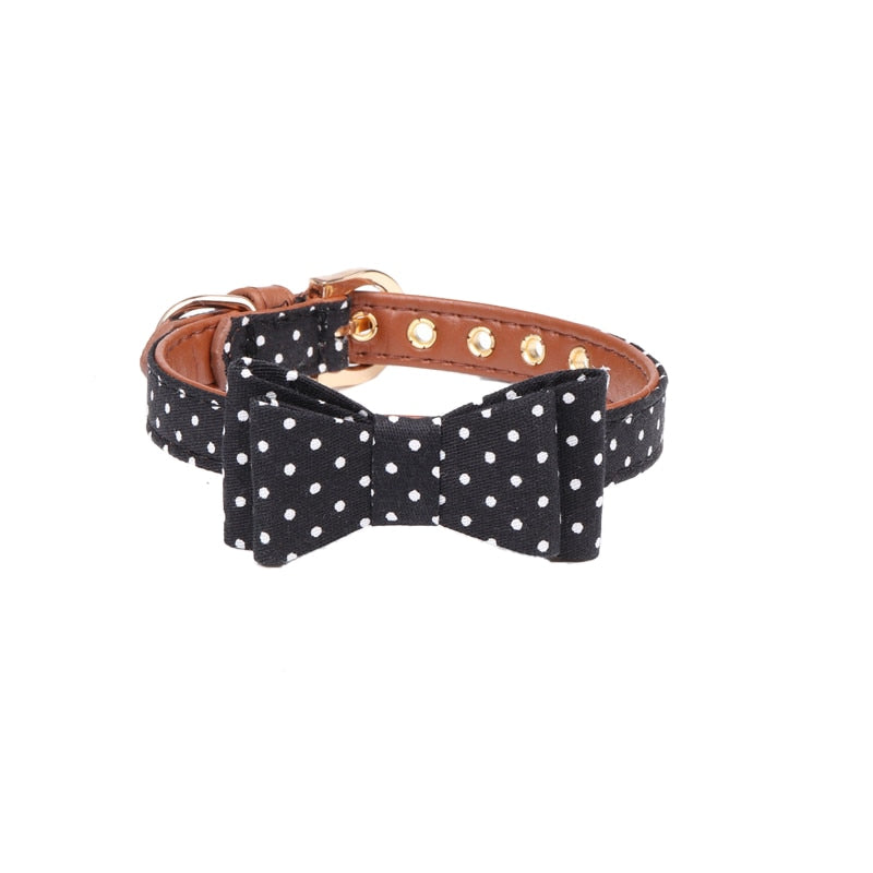 Dotted Dog Collar with bow, Bandana and Lead set