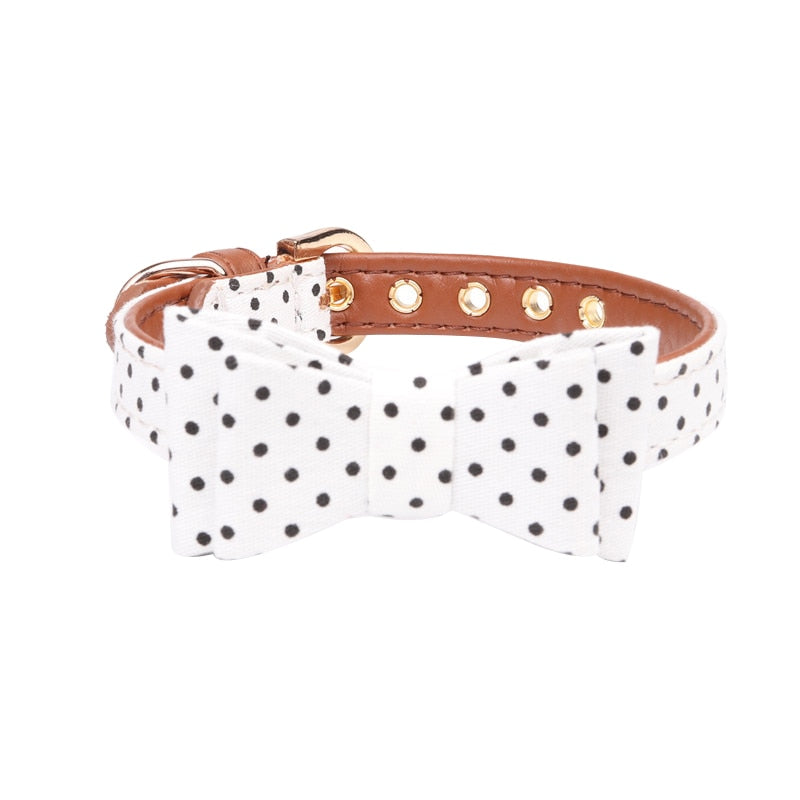 Dotted Dog Collar with bow, Bandana and Lead set