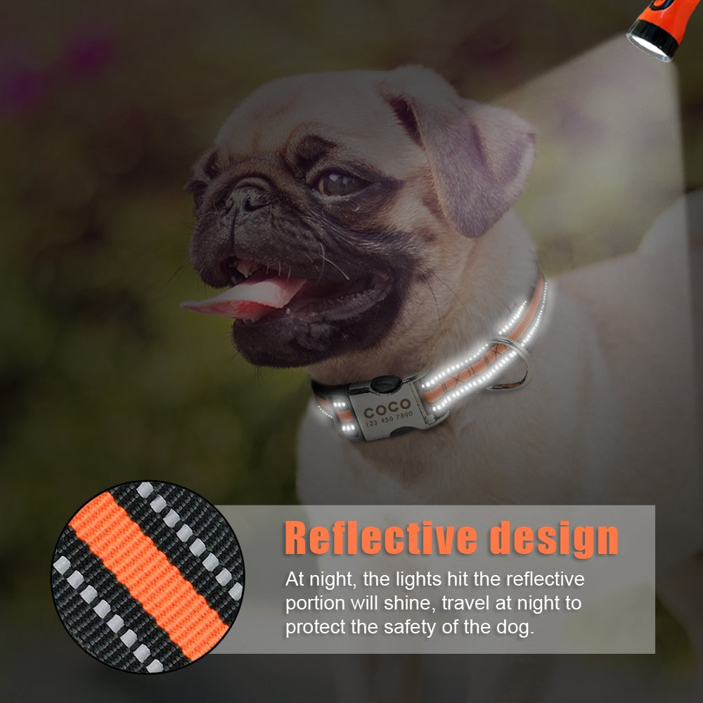 Personalized Reflective Dog Collar, with Engraveing, For small to large breeds