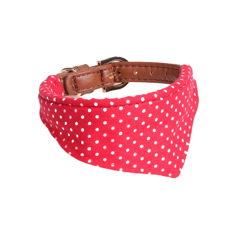 Dotted Dog Collar with bow, Bandana and Lead set