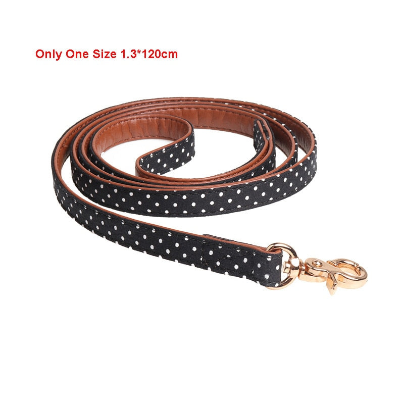 Dotted Dog Collar with bow, Bandana and Lead set