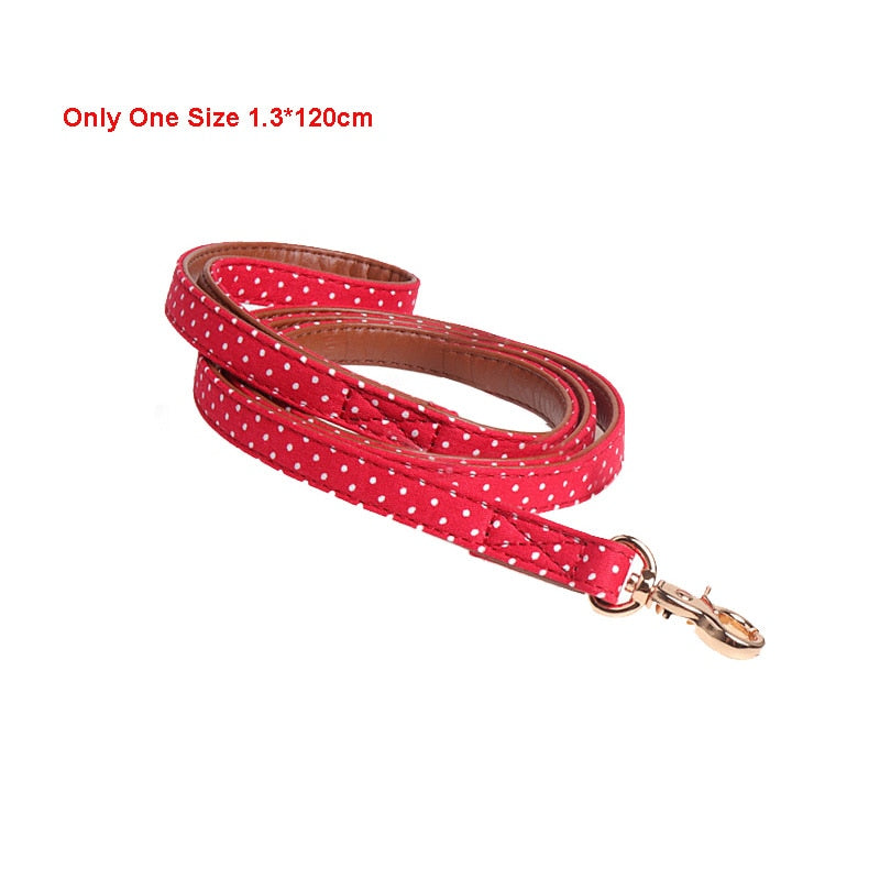 Dotted Dog Collar with bow, Bandana and Lead set