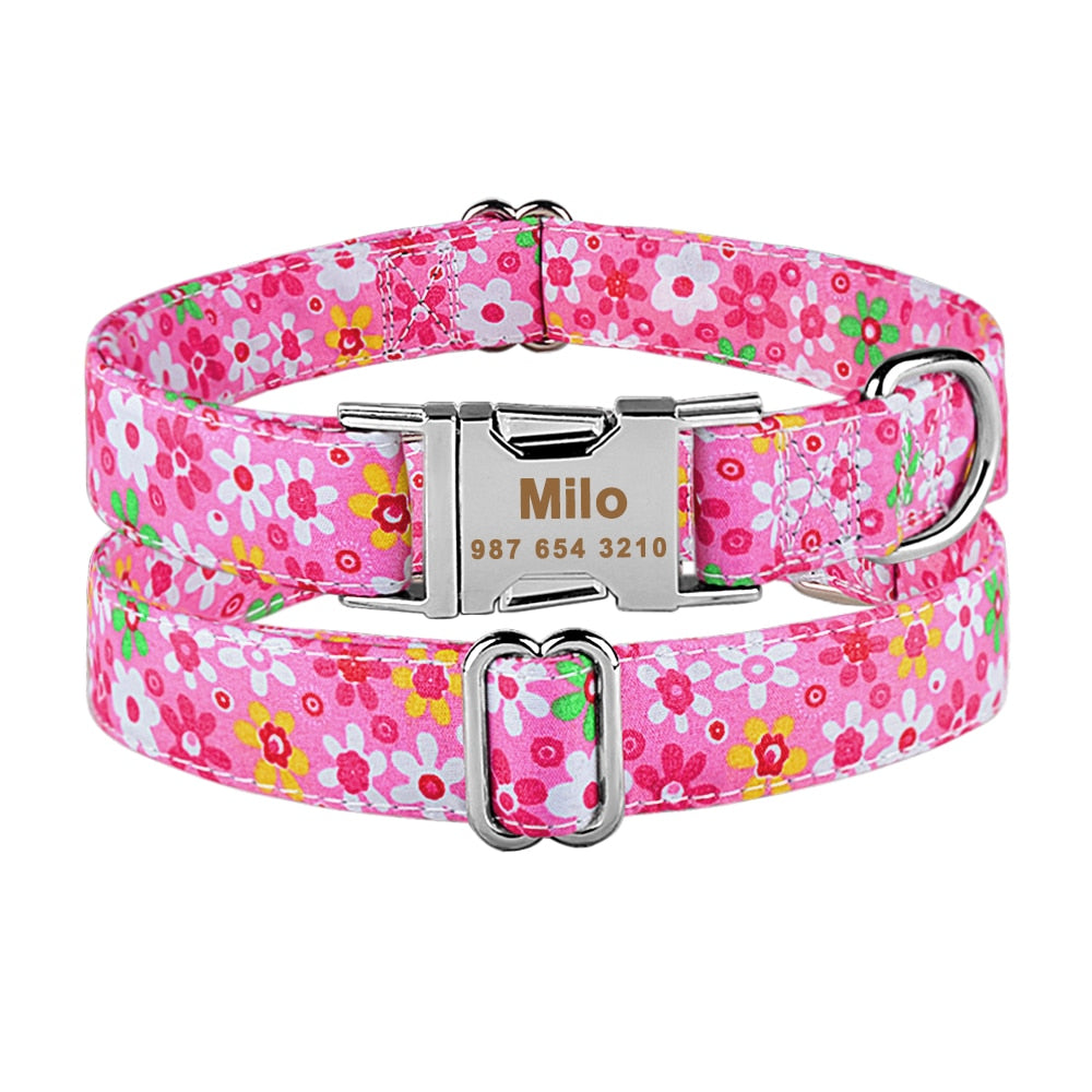 Personalized Dog Collar, With Flower Engraved on buckle, for small to extra large breeds