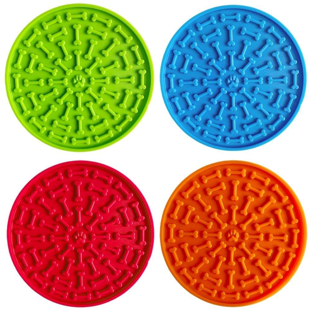 Circle Silicone Lick Mat with Bone Pattern and Suction Cups