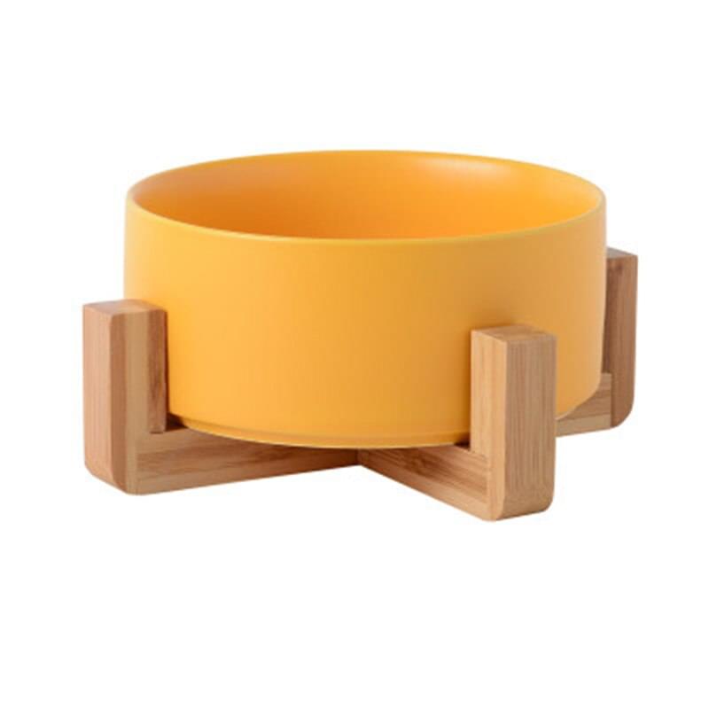 Ceramic Dog Bowl, with Wood Stand, For Food and Water