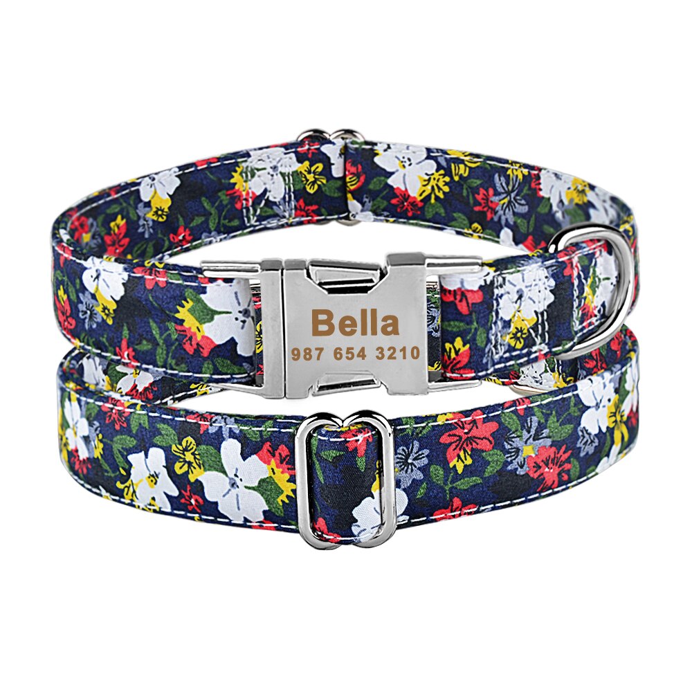 Personalized Dog Collar, With Flower Engraved on buckle, for small to extra large breeds