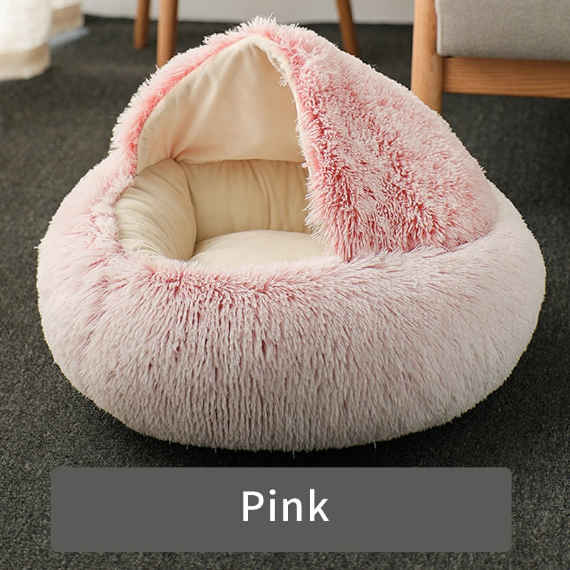 HOOPET Round Plush Dog Bed, With Hood