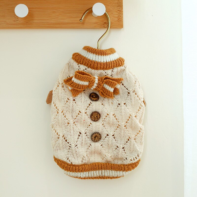 Small Knited Sweater, With Cute Bow and Button Desgin