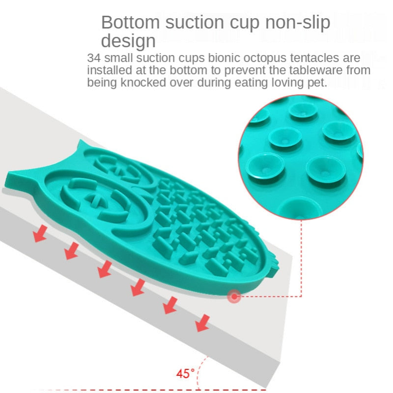 Owl Shape Silicone Lick Mat, With Slow Feeding Section