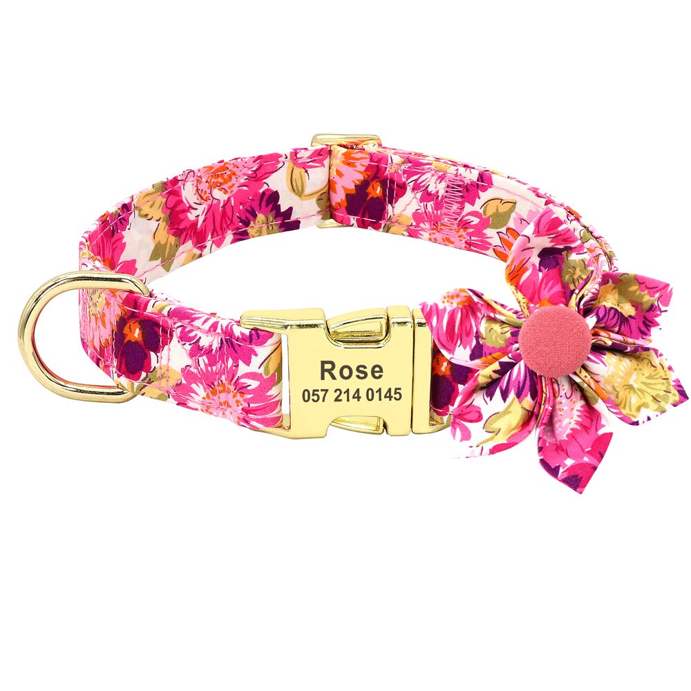 Personalized flower Dog Collar and Leash Set, for small to Large breeds