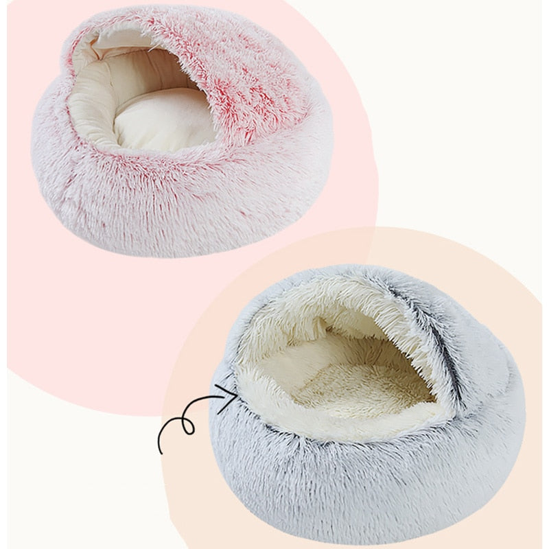 HOOPET Round Plush Dog Bed, With Hood