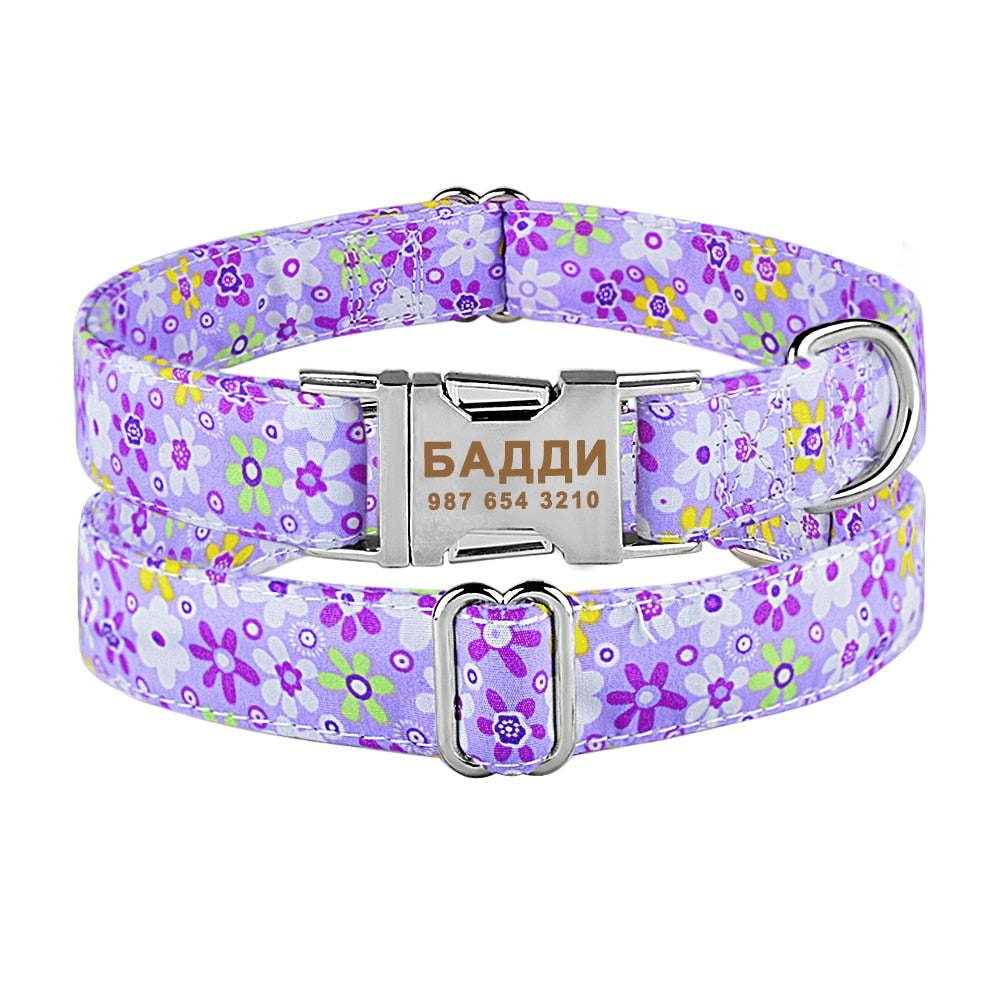 Personalized Dog Collar, With Flower Engraved on buckle, for small to extra large breeds