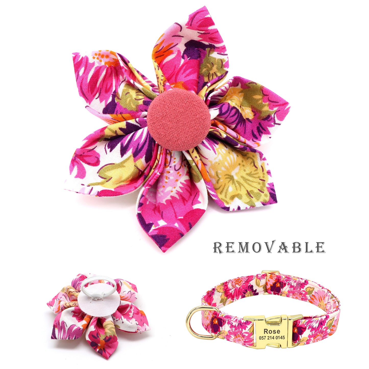 Personalized flower Dog Collar and Leash Set, for small to Large breeds