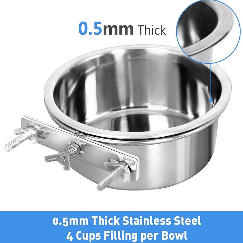 Stainless Steel Dog Food or Water Bowl, For Crate, With Holder